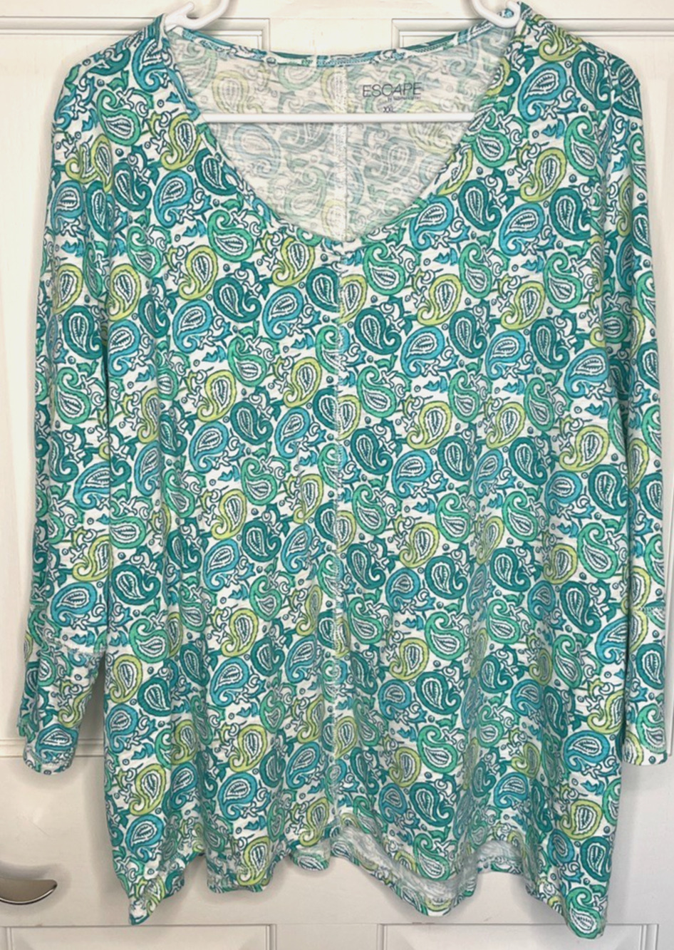Escape By Habitat Clothes Women's V-Neck Pullover Sz XXL Paisley Coastal Cotton